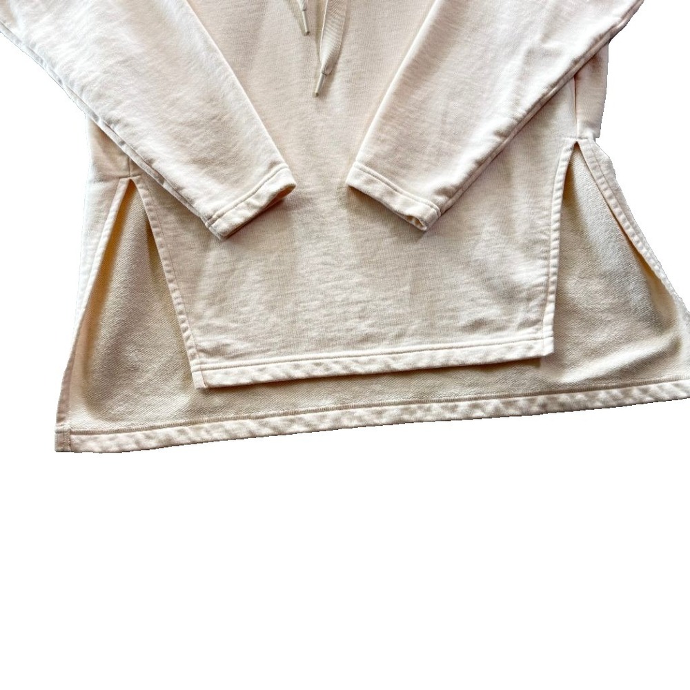 Athleta XS Cream Hooded Sweatshirt Tunic Pullover Split Hem 100% Cotton - Picture 3 of 9